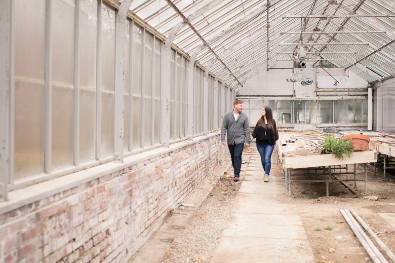 Engagement shoot in greenhouse at Irwin Gardens